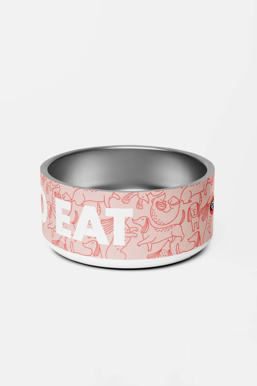 Time To Eat dog bowl from WOOF, angled view of the ceramic finish