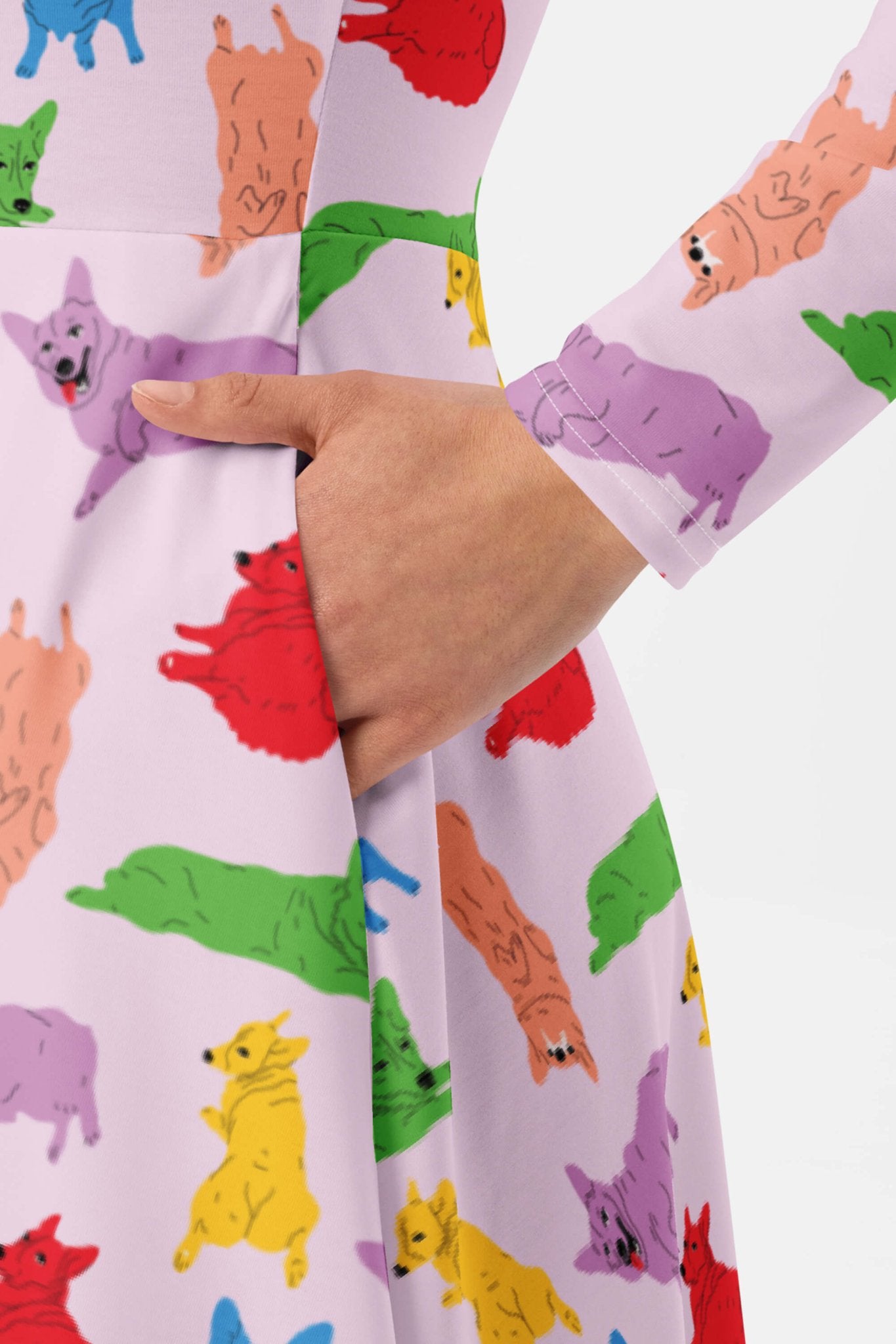 Supreme Corgi Confetti Long Sleeve Midi Dress - Dogloverclothing.com