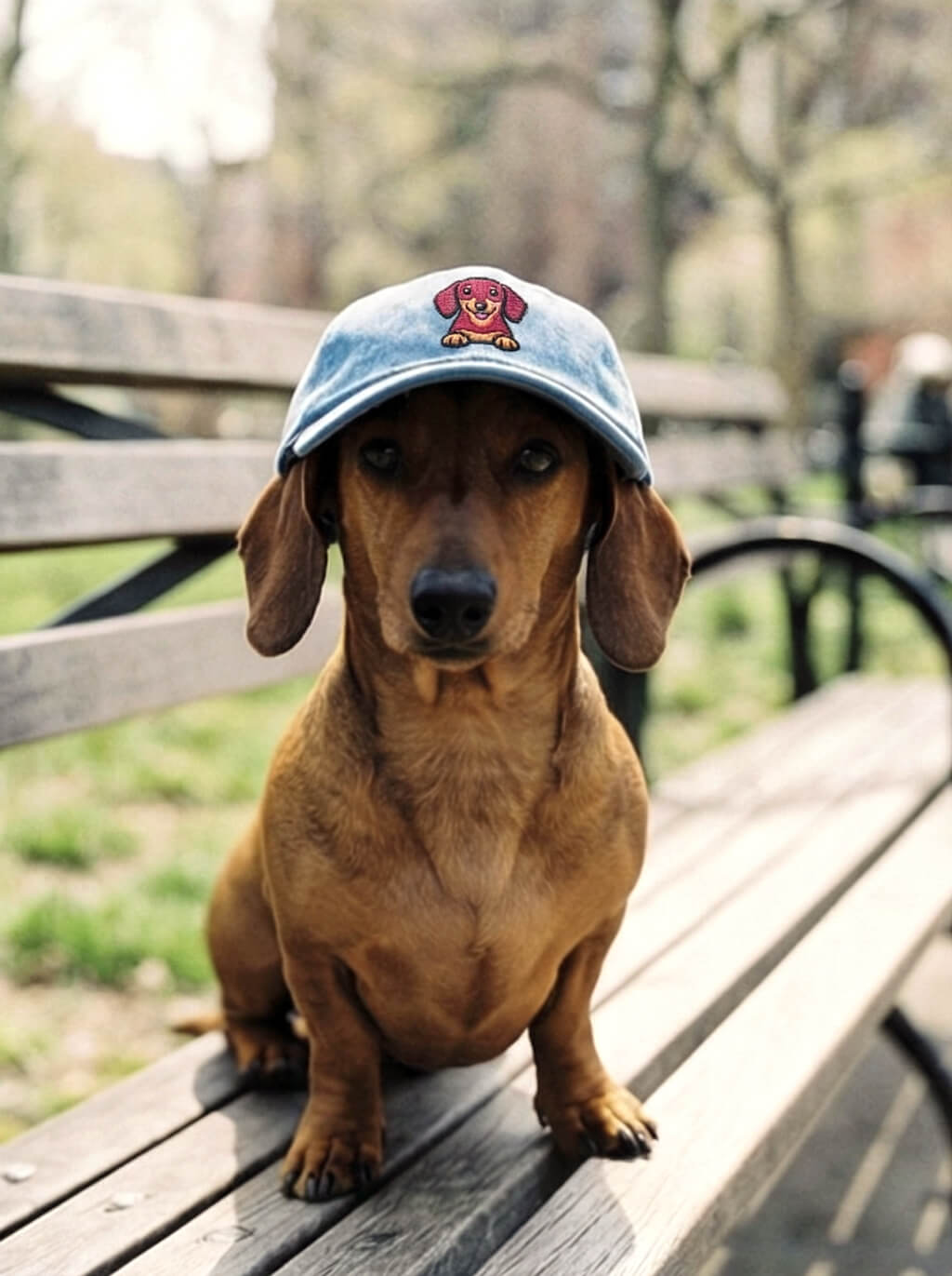 Iconic Dachshund Embroidered Denim Cap