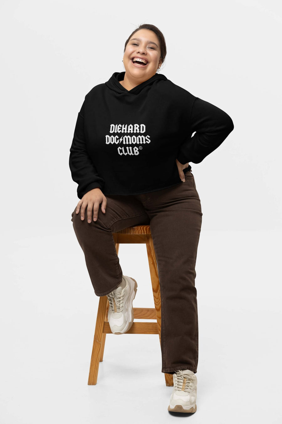 Black Diehard Dog Moms Club Crop Hoodie from WOOF, front view