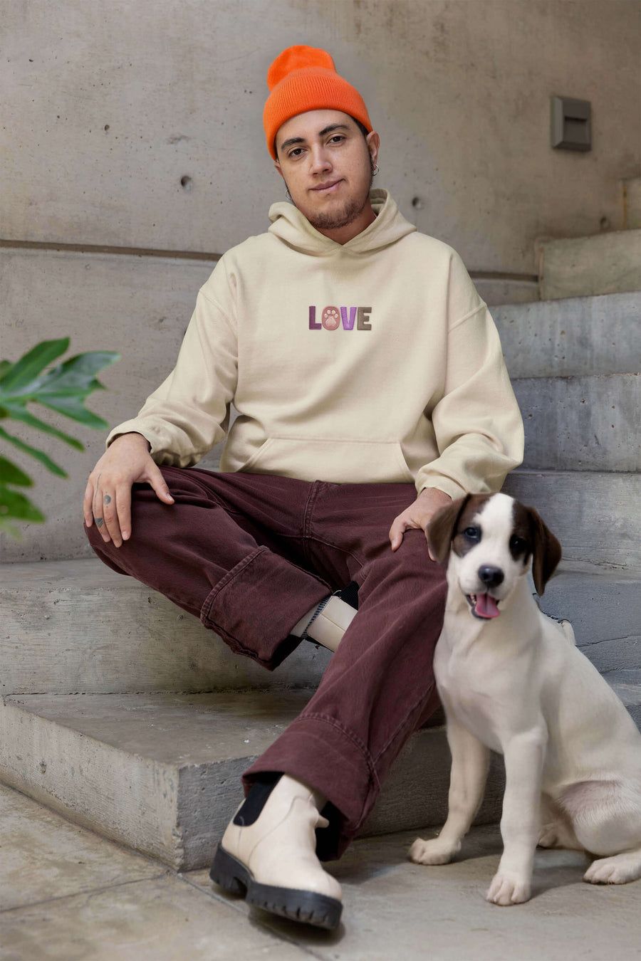 Bone Super Soft Dog Love Hoodie from WOOF worn in an everyday setting