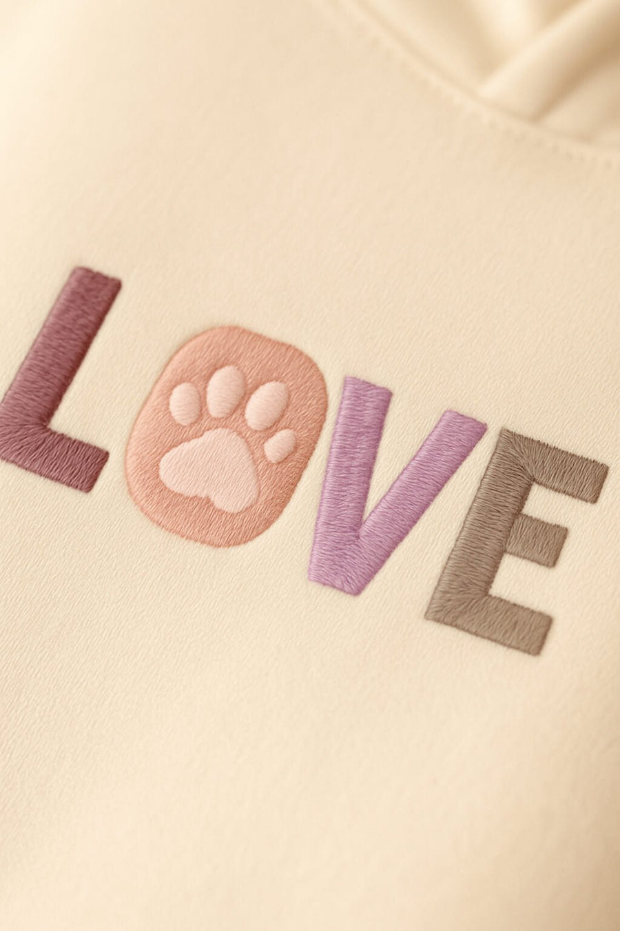 Print detail on the sand Super Soft Dog Love Hoodie from WOOF