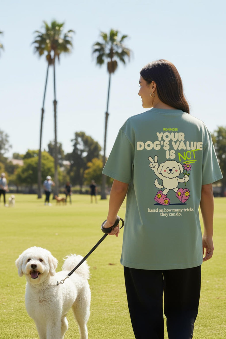 Model wearing the Your Dogs Value dog T-Shirt from WOOF