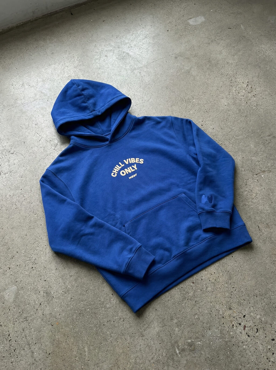 Blue Chill Vibes Only French Bulldog Hoodie from WOOF, front view
