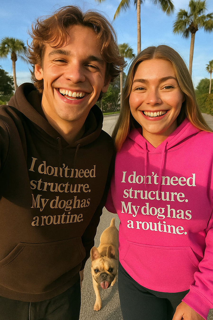 Dark brown No Structure Dog Hoodie from WOOF worn in an everyday setting
