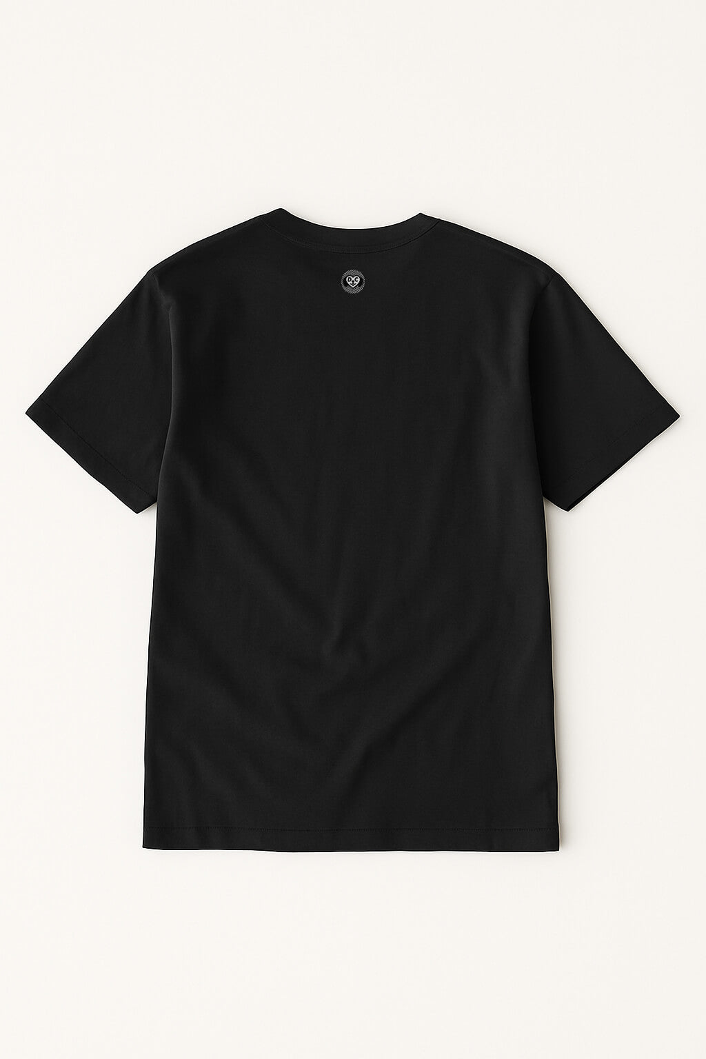 The Relaxed Dog Walker© Unisex T-Shirt by Dogloverclothing.com is a classic-fit black tee, shown from the back with a small circular logo near the collar, ideal for comfortable everyday wear.