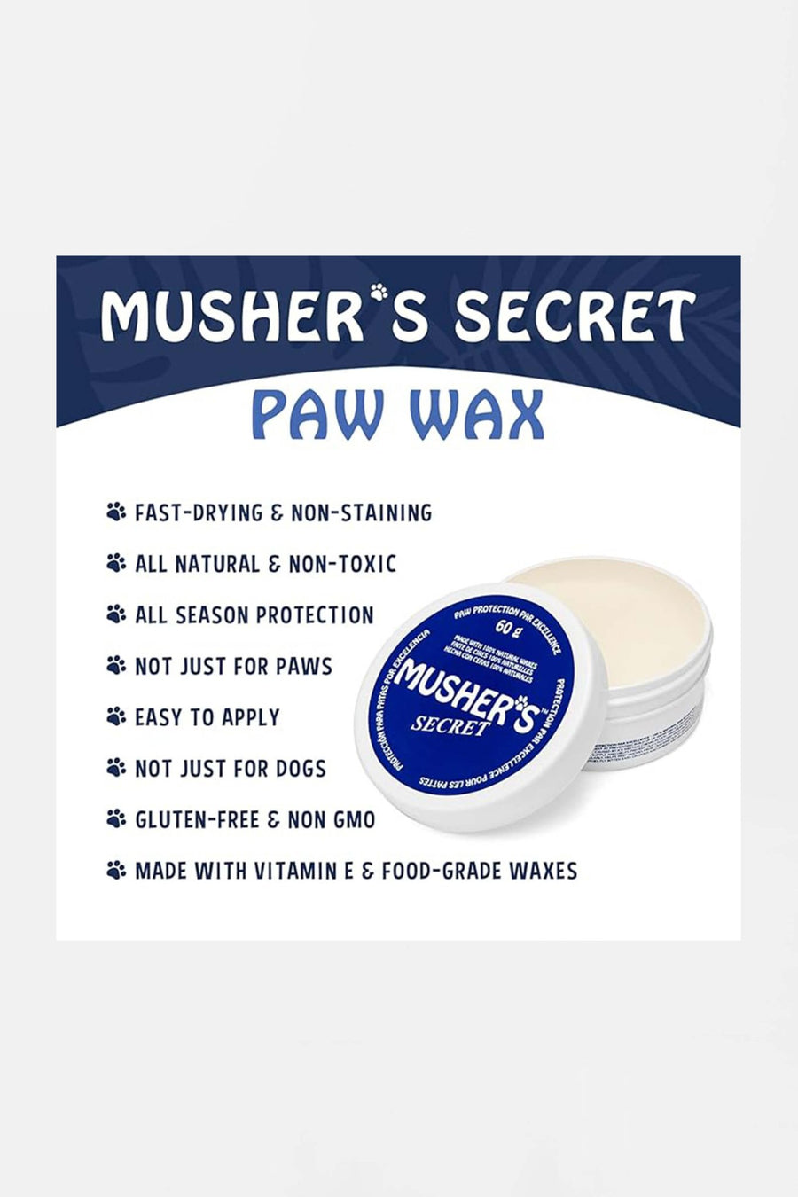 Mushers Secret moisturizing paw wax from WOOF, product shot