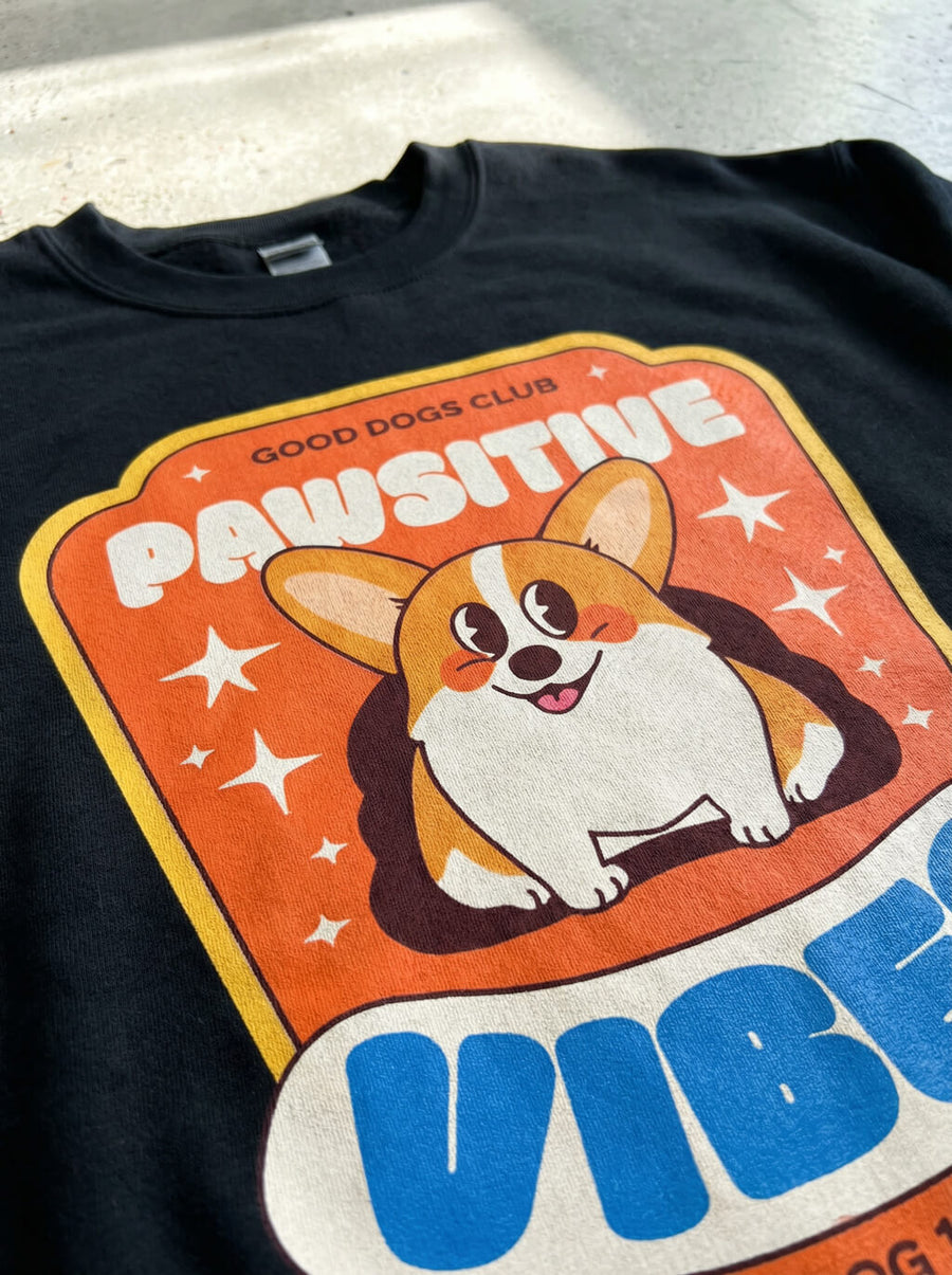 Print detail on the black Pawsitive Vibes Corgi Sweatshirt from WOOF