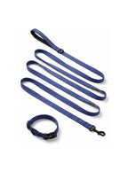 Deep blue dog collar and leash set from WOOF, front view
