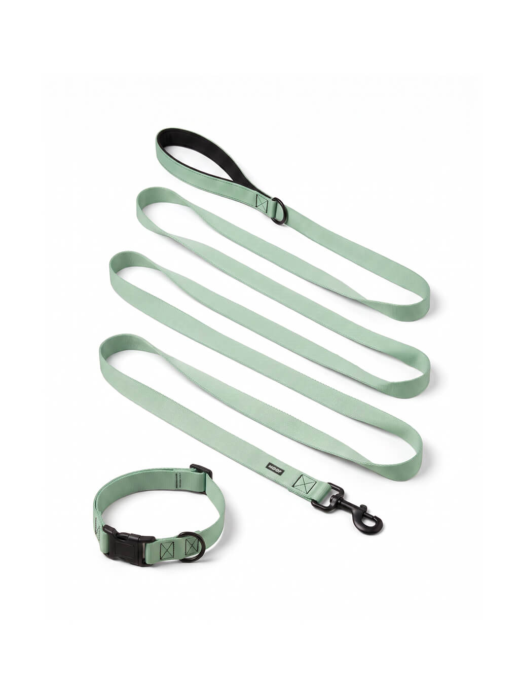 Mint green dog collar and leash set from WOOF, front view