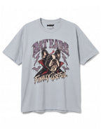 Bat Ears Frenchie oversized Halloween T-shirt in Light Washed Denim featuring a vampire French Bulldog, front view