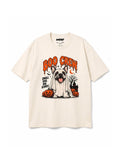 Boo Crew Frenchie oversized Halloween T-shirt in Vintage White featuring a French Bulldog ghost with a jack-o'-lantern, front view