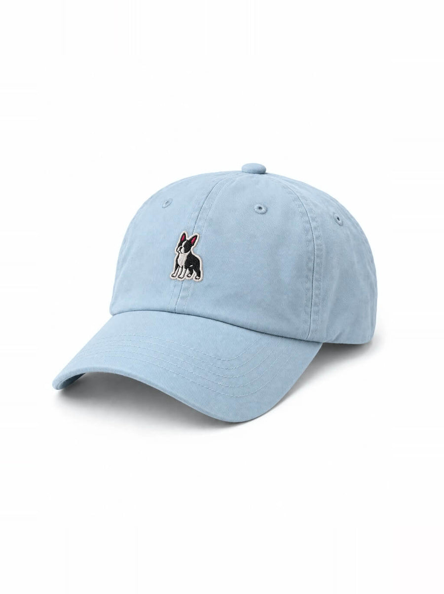 Light blue Boston Terrier Cap from WOOF with the embroidered Boston Terrier on the front
