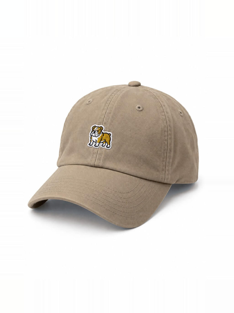Khaki Bulldog Cap from WOOF with the embroidered bulldog on the front