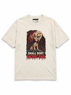 Chihuahua Halloween oversized T-shirt in Vintage White featuring a Chihuahua in a haunted graveyard, front view