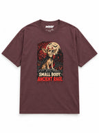 Chihuahua Halloween oversized T-shirt in Washed Maroon featuring a Chihuahua in a haunted graveyard, front view