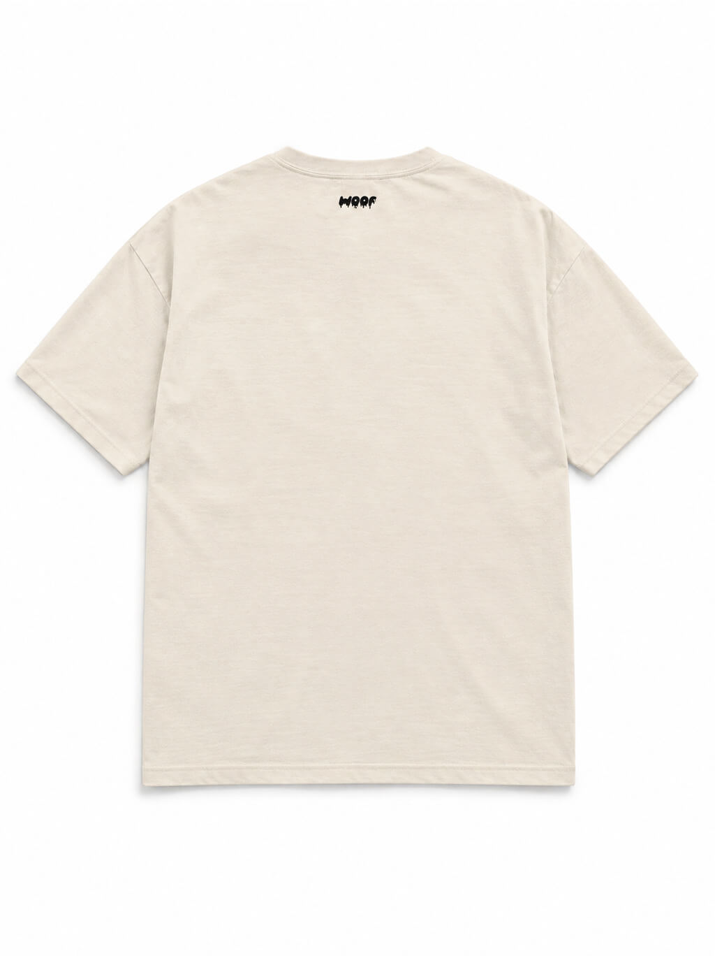 Back of the Cute Great Dane Halloween oversized T-shirt in Vintage White with small WOOF logo below the collar