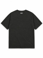 Back of the Dachshund Halloween oversized T-shirt in Washed Black with small WOOF logo below the collar