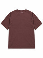 Back of the Dachshund Halloween oversized T-shirt in Washed Maroon with small WOOF logo below the collar