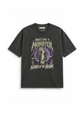 Frankenstein Great Dane oversized Halloween T-shirt in Washed Black featuring a Frankenstein Great Dane, front view