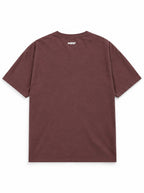 Back of the Frenchie Halloween oversized T-shirt in Washed Maroon with small WOOF logo below the collar