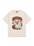 Ghost Corgi oversized Halloween T-shirt in Vintage White featuring a Corgi in a ghost sheet, front view
