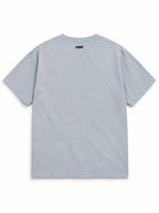 Back of the Golden Retriever Halloween oversized T-shirt in Light Washed Denim with small WOOF logo below the collar