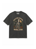 Greyhound & Whippet Halloween oversized T-shirt in Washed Black featuring a Greyhound in a skeleton costume, front view
