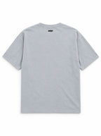Back of the Halloween Night Great Dane oversized Halloween T-shirt in Light Washed Denim with small WOOF logo below the collar