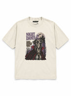 Halloween Night Great Dane oversized Halloween T-shirt in Vintage White featuring a Great Dane in a vampire cape, front view
