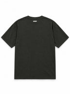 Back of the Husky Halloween oversized T-shirt in Washed Black with small WOOF logo below the collar