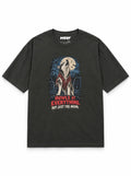 Husky Halloween oversized T-shirt in Washed Black featuring a Husky howling at the full moon, front view