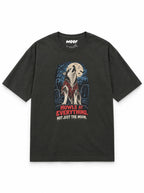Husky Halloween oversized T-shirt in Washed Black featuring a Husky howling at the full moon, front view