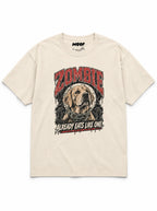 Labrador Halloween oversized T-shirt in Vintage White featuring a zombie Labrador, front view