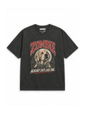 Labrador Halloween oversized T-shirt in Washed Black featuring a zombie Labrador, front view
