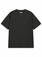 Back of the Mummy Dachshund oversized Halloween T-shirt in Washed Black with small WOOF logo below the collar