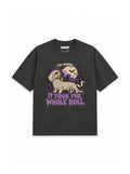Mummy Dachshund oversized Halloween T-shirt in Washed Black featuring a mummy-wrapped Dachshund, front view