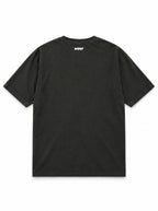 Back of the Pug Halloween oversized T-shirt in Washed Black with small WOOF logo below the collar