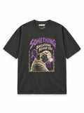 Pug Halloween oversized T-shirt in Washed Black featuring a Pug looking back in a spooky graveyard, front view