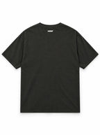 Back of the Pumpkin Loaf Corgi oversized Halloween T-shirt in Washed Black with small WOOF logo below the collar