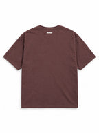 Back of the Pumpkin Loaf Corgi oversized Halloween T-shirt in Washed Maroon with small WOOF logo below the collar