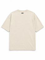 Back of the Skeleton Dachshund oversized Halloween T-shirt in Vintage White with small WOOF logo below the collar