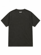 Back of the Spooky Corgi oversized Halloween T-shirt in Washed Black with small WOOF logo below the collar