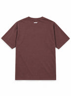 Back of the Spooky Corgi oversized Halloween T-shirt in Washed Maroon with small WOOF logo below the collar
