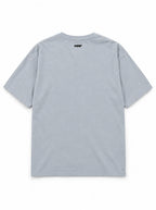 Back of the Trick or Treat Great Dane oversized Halloween T-shirt in Light Washed Denim with small WOOF logo below the collar